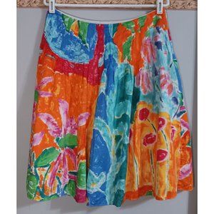 Lauren Ralph Lauren Medium Art To Wear Colorful Floral Lined Classic Midi Skirt